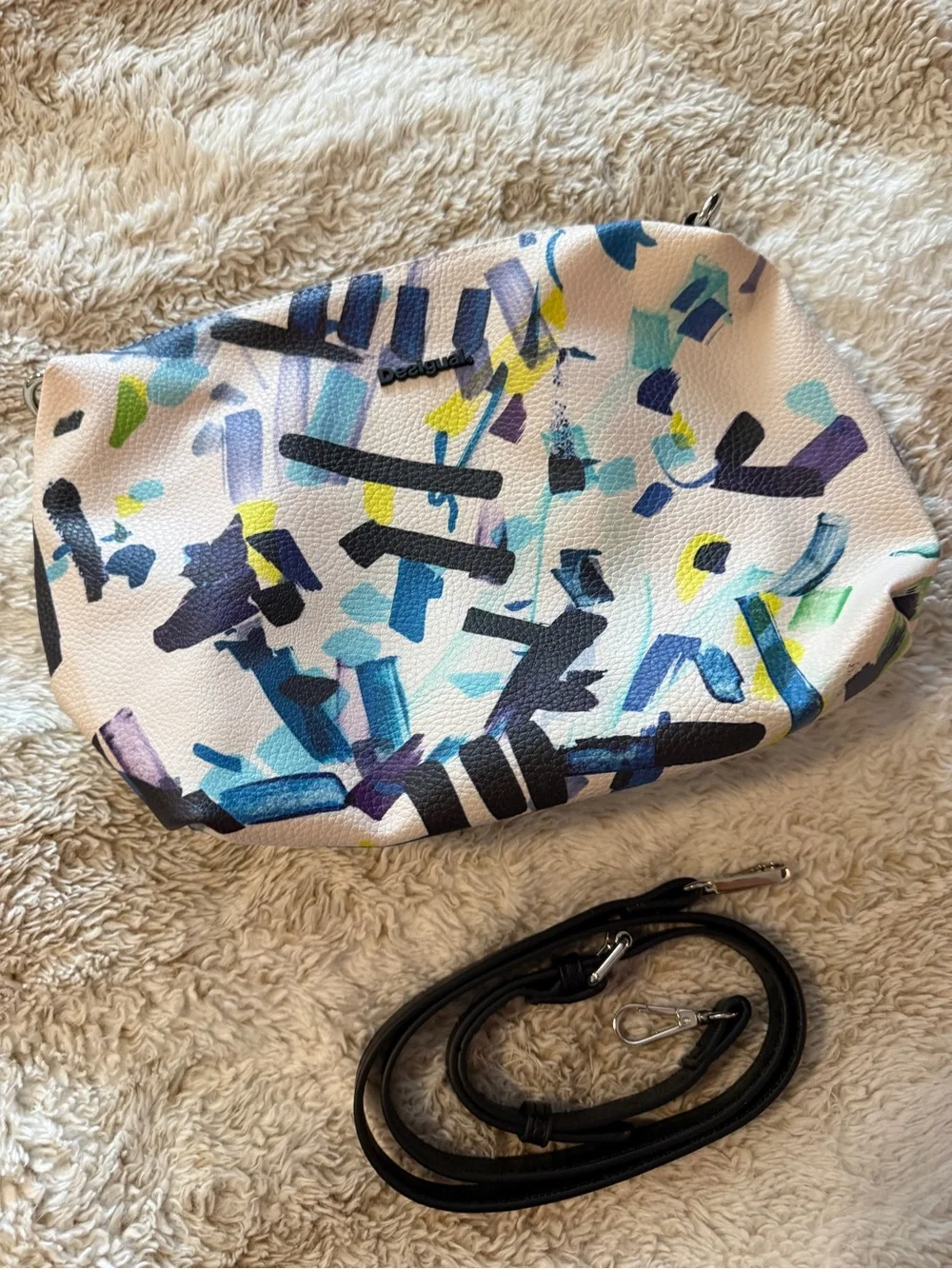 Desigual White Multicolor Abstract Crossbody Bag with Black Strap